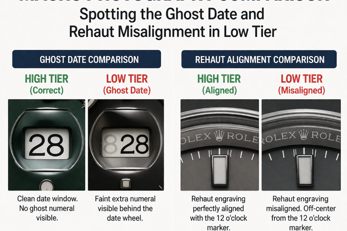 Macro Photography Comparison: Spotting the Ghost Date and Rehaut Misalignment in Low Tier
